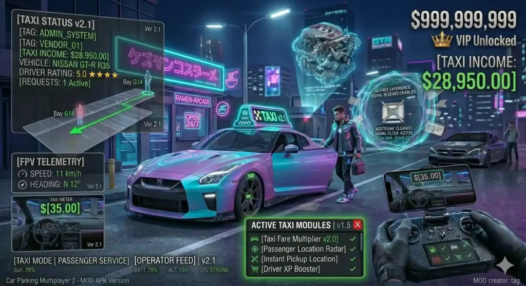 A taxi picking passenger in Car parking multiplayer 2