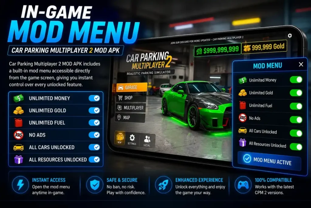 In-Game Mod Menu in Car Parking Multiplayer 2 MOD APK